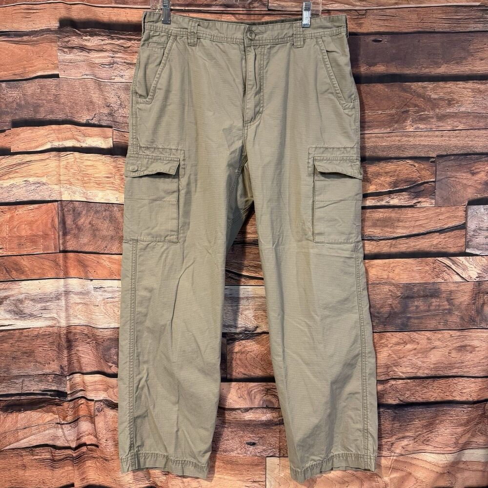 Cabelas Mens 34x30 Cargo Pants Khaki Tan 100% Cotton Ripstop Hiking Outdoor